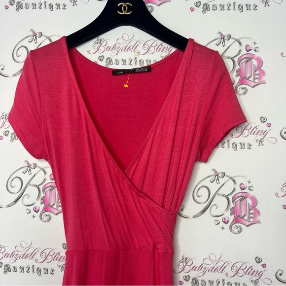 Rebel sugar dress pink red bow tie up ribbon π vneck stretchy and flowy - Picture 4 of 6